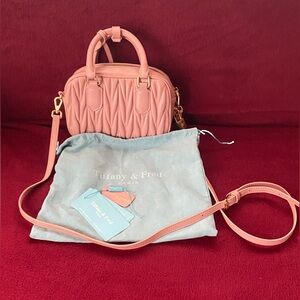 Tiffany & Fred Pink Quilted Leather Handbag / Purse with Gold Accents